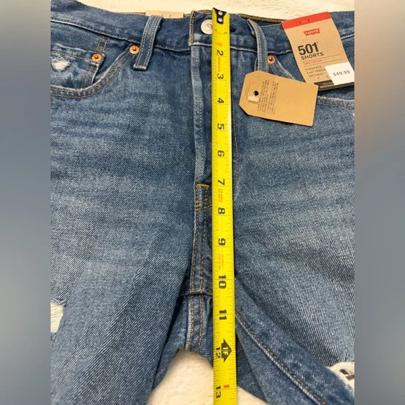 Levi's Distressed Mid-Length Denim Shorts - Blue - Picture 6 of 6